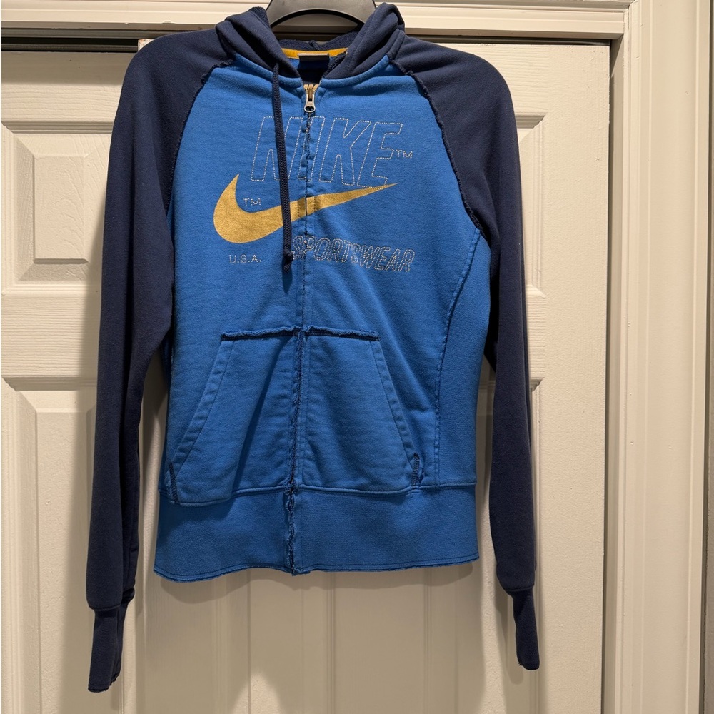 Vintage Nike Blue and Gold Sportwear Zip Hoodie